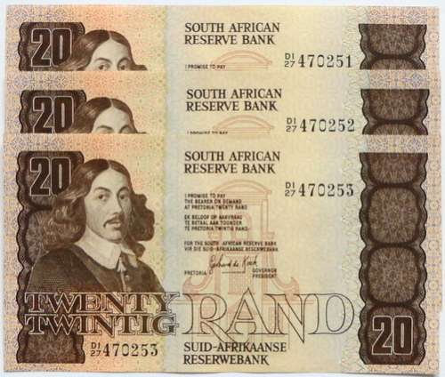 G P C DE KOCK 1981 20 RAND 2ND ISSUE **RARE** (3 SEQUENCE)  **PINHOLES**