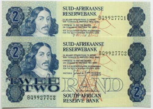 G P C DE KOCK 1983 3RD ISSUE 2 RAND UNC 2 NOTES SEQUENCE