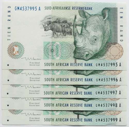 1999 T MBOWENI 1ST ISSUE 10 RAND EF+ 5 NOTES SEQUENCE