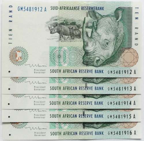 1999 T MBOWENI 1ST ISSUE 10 RAND EF+ 5 NOTES SEQUENCE