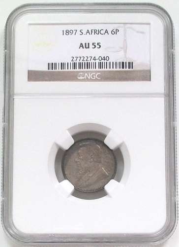 ZAR 1897 6 PENCE NGC AU55