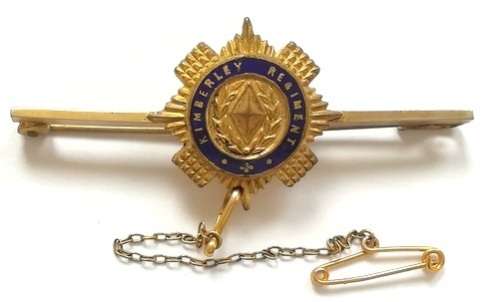 KIMBERLEY REGIMENT SWEETHEART BROOCH ENAMEL + GILT 58 X 25MM