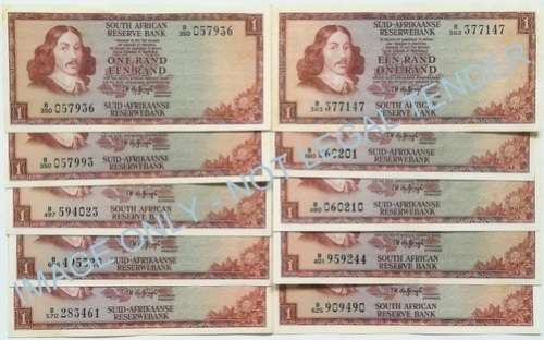 YW DE JONGH 1975 1 RAND 3RD ISSUE 10 NOTES VF **BID PER NOTE**