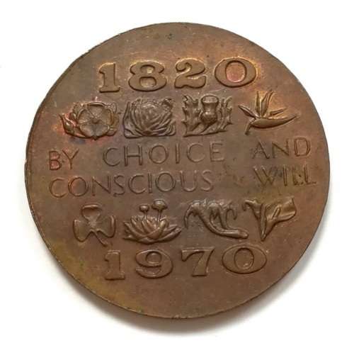 BRONZE MEDALLION 1820-1970 BRITISH SETTLERS 150 YEARS COMMEMORATION 38MM