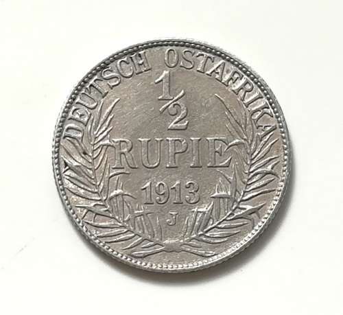 GERMAN EAST AFRICA 1913J SILVER 1/2 RUPIE
