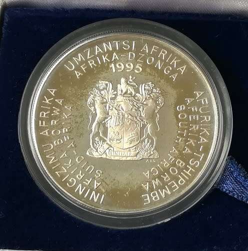 1995 2 RAND 1 OUNCE **SILVER** PROOF COIN "RUGBY"