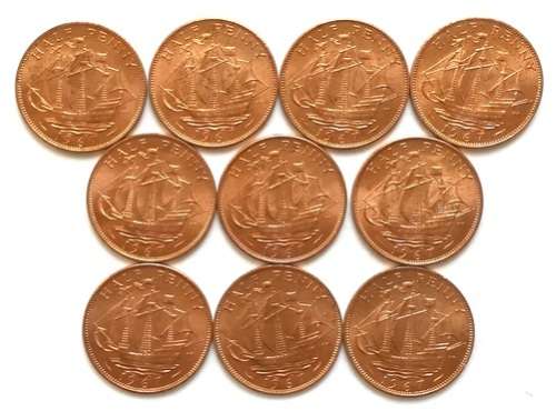 GREAT BRITAIN 1967 HALF PENNY **EXCELLENT** (10 COINS)
