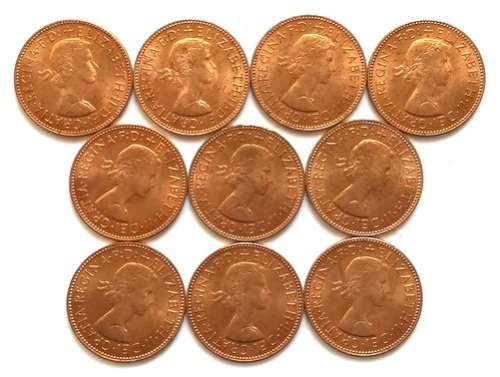 GREAT BRITAIN 1967 HALF PENNY **EXCELLENT** (10 COINS)