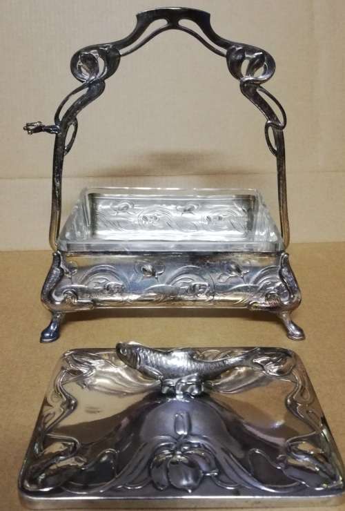 W M F ART NOUVEAU SARDINE SERVERS/DISHES - ORIGINAL GLASS **EXCELLENT** 220MM