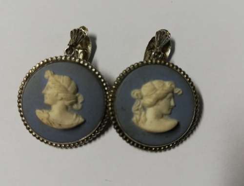 VINTAGE STERLING SILVER WEDGWOOD ENGLAND EARRINGS  DIAMETER 22MM - CLIP ON