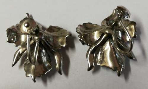 VINTAGE STERLING SILVER MARCASITE ORCHID  EARRINGS 25X20MM SCREW ON