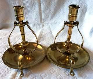 PAIR SOLID BRASS GIMBALS - SHIP'S CANDLE HOLDERS 175 X 150MM