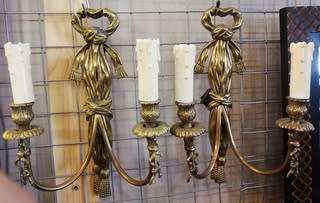 PAIR SOLID BRASS 2 BRANCH WALL SCONCES 300 X 200MM **WORKING**