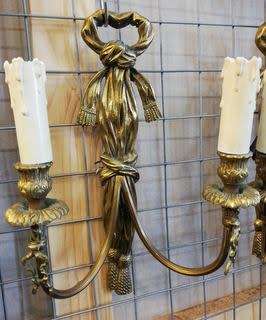 PAIR SOLID BRASS 2 BRANCH WALL SCONCES 300 X 200MM **WORKING**