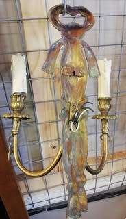 PAIR SOLID BRASS 2 BRANCH WALL SCONCES 300 X 200MM **WORKING**