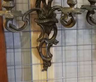 PAIR ORNATE CAST 3 BRANCH WALL SCONCES 400X220MM **WORKING**