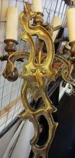PAIR ORNATE CAST 3 BRANCH WALL SCONCES 400X220MM **WORKING**