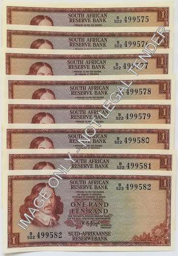 T W DE JONGH 1 RAND 3RD ISSUE EF 8 NOTES SEQUENCE **BID PER NOTE**