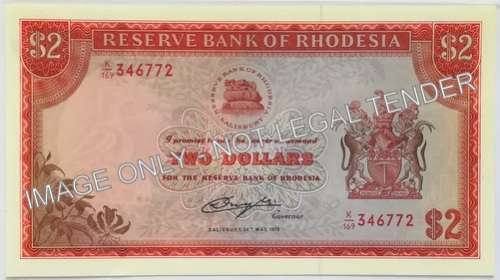 RHODESIA 1979 2 DOLLARS EF BIRD WATERMARK