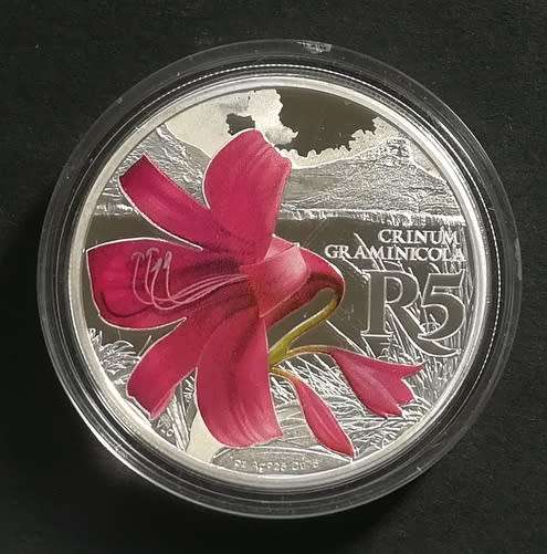 2018 1 OZ SILVER SOUTH AFRICA R5 GRINUM GRAMINICOLA COLOURIZED