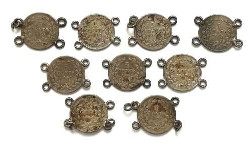NETHERLANDS 1850+55+2X59+2X62+63+69+76 SILVER 5 CENTS **MOUNT FOR BRACELET**