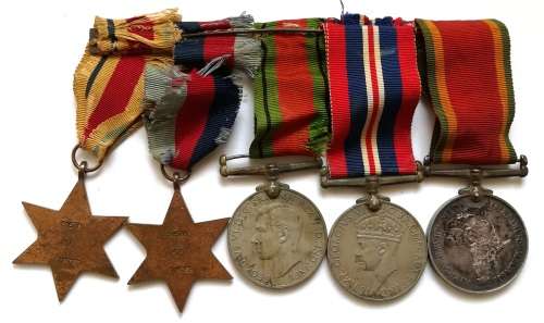 WW2 GROUP OF 5 MEDALS ISSUED TO H P GUNTER 51578