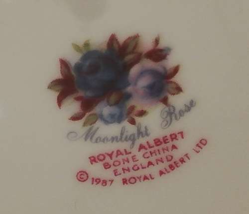 ROYAL ALBERT BONE CHINA ENGLAND **MOONLIGHT ROSE** TRIO **SMALL CHIP** SEE PHOTO