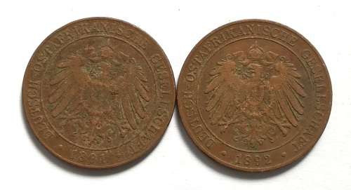 GERMAN EAST AFRICA 1891 + 1892 PESA (2 COINS)