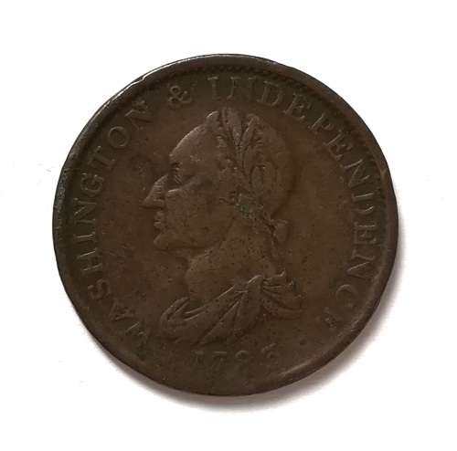 UNITED STATES 1783 WASHINGTON + INDEPENDENCE TOKEN CENT 28MM **RARE**