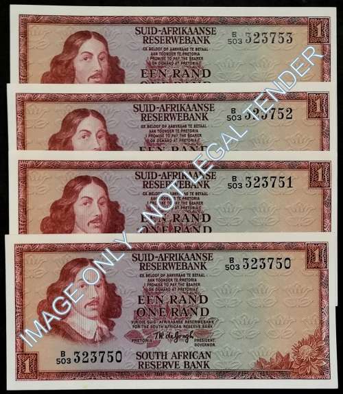 T W DE JONGH 1 RAND 3 RD ISSUE EF (4 NOTES SEQUENCE)