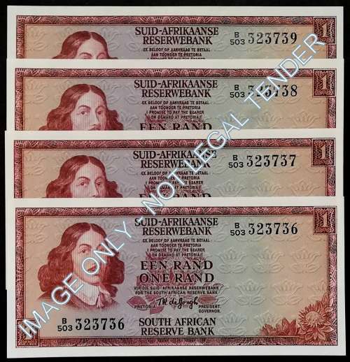T W DE JONGH 1 RAND 3 RD ISSUE EF (4 NOTES SEQUENCE)
