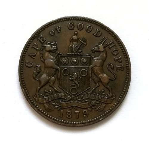 TOKEN 1879 CAPE OF GOOD HOPE J W IRWIN TEA MERCHANTS + GROCER 24MM