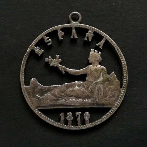 SPAIN SILVER 5 PESETAS **CUT-OUT** COIN