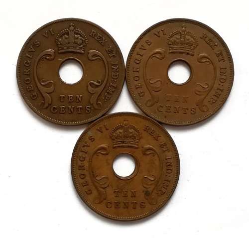 BRITISH EAST AFRICA 1941+1942+1943 10 CENTS (3 COINS)