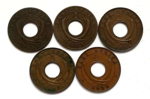 BRITISH EAST AFRICA 1922+1923+1924+1927+1930  1 CENT (5 COINS)