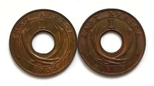 BRITISH EAST AFRICA 1935+1942 1 CENT (2 COINS)