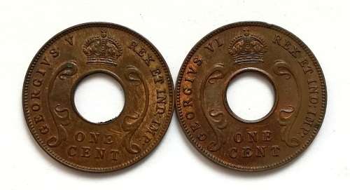 BRITISH EAST AFRICA 1935+1942 1 CENT (2 COINS)