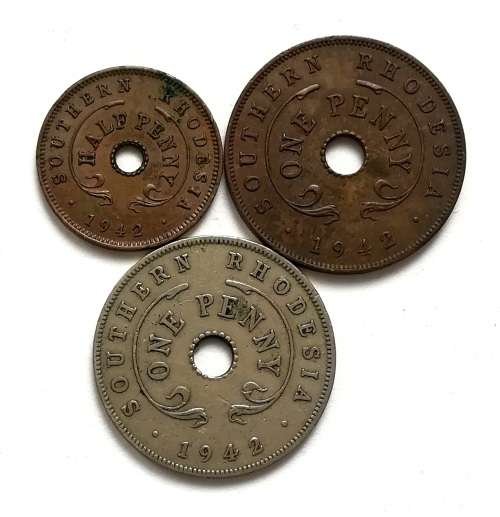 SOUTHERN RHODESIA 1942 1/2 + 2X1 PENNY