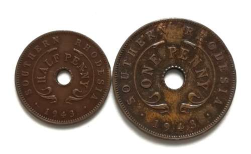 SOUTHERN RHODESIA 1943 1/2 + 1 PENNY