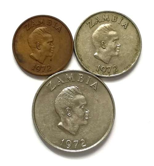 ZAMBIA 1972 1+5+10 NGWEE (3 COINS)
