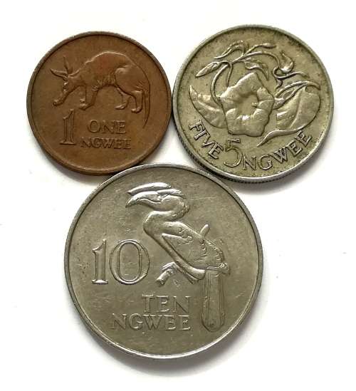 ZAMBIA 1972 1+5+10 NGWEE (3 COINS)