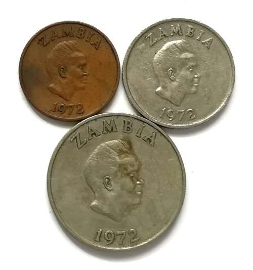 ZAMBIA 1972 1+5+10 NGWEE (3 COINS)