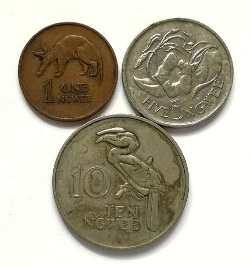 ZAMBIA 1972 1+5+10 NGWEE (3 COINS)