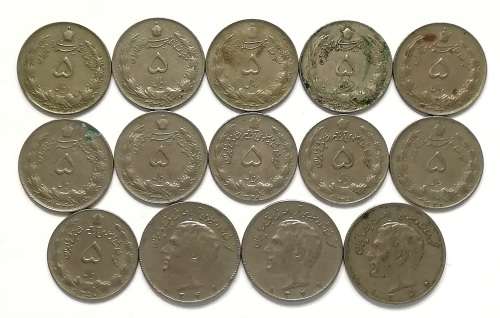 IRAN 5 + 10 RIALS MIXED LOT (14 COINS)