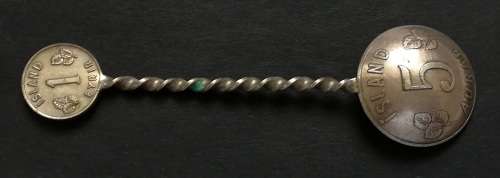 ICELAND 1953 1 EYRIR + 1963 5 AURAR SPOON