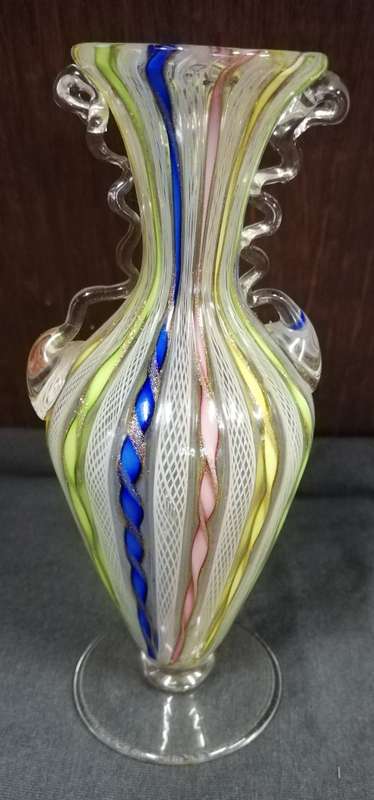 MURANO ITALIAN LATTICINA MULTI COLOUR VASE **EXCELLENT** 130MM