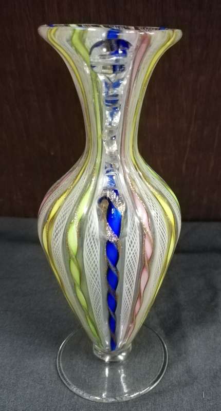 MURANO ITALIAN LATTICINA MULTI COLOUR VASE **EXCELLENT** 130MM