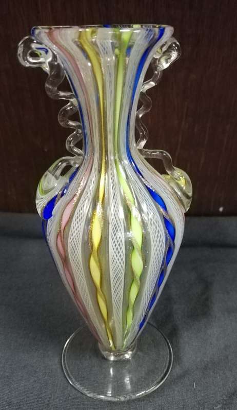 MURANO ITALIAN LATTICINA MULTI COLOUR VASE **EXCELLENT** 130MM