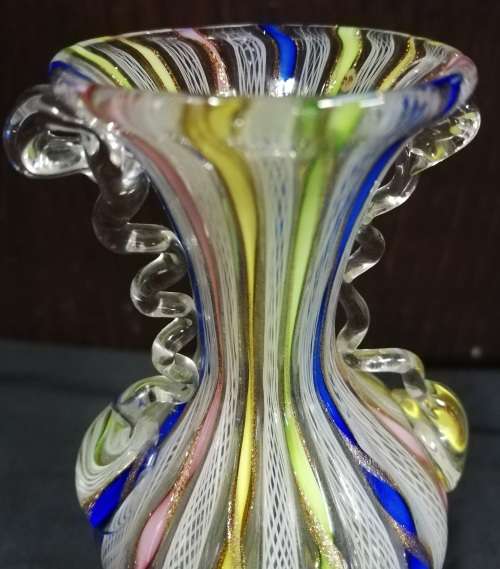 MURANO ITALIAN LATTICINA MULTI COLOUR VASE **EXCELLENT** 130MM