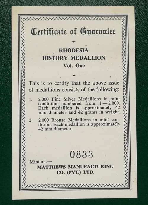 RHODESIA HISTORY SILVER MEDALLION VOLUYME ONE BOXED